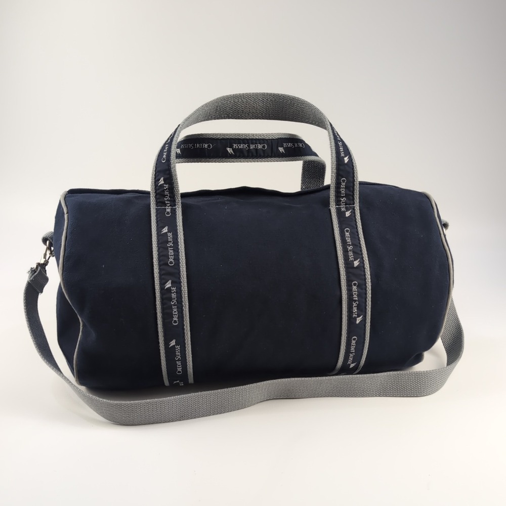 Credit Suisse Navy Blue Banker Canvas Duffel Gym Commute Bag Authentic RARE